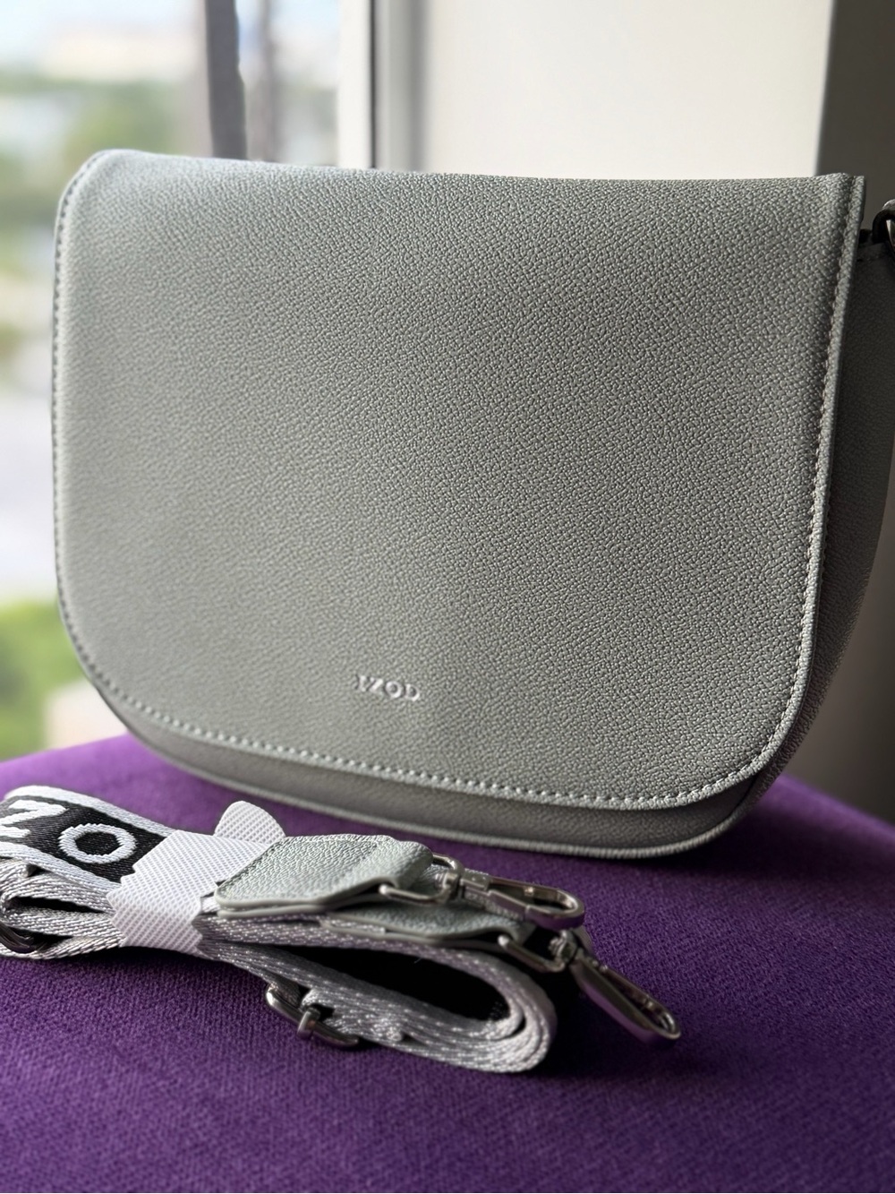 IZOD Sage Green Crossbody Bag Logo Strap New